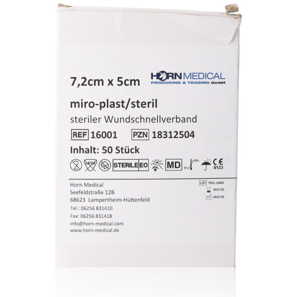 Horn Medical miro-plast Wundschnellverband steril 7,2 x 5cm 50Stk